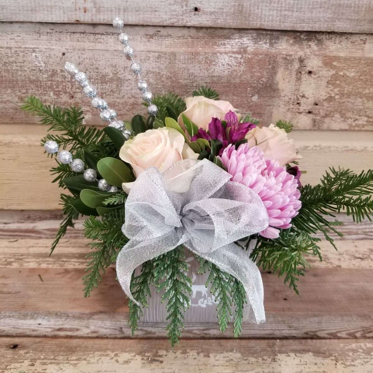 Silver and Purple Flower Arrangegment for christmas or winter